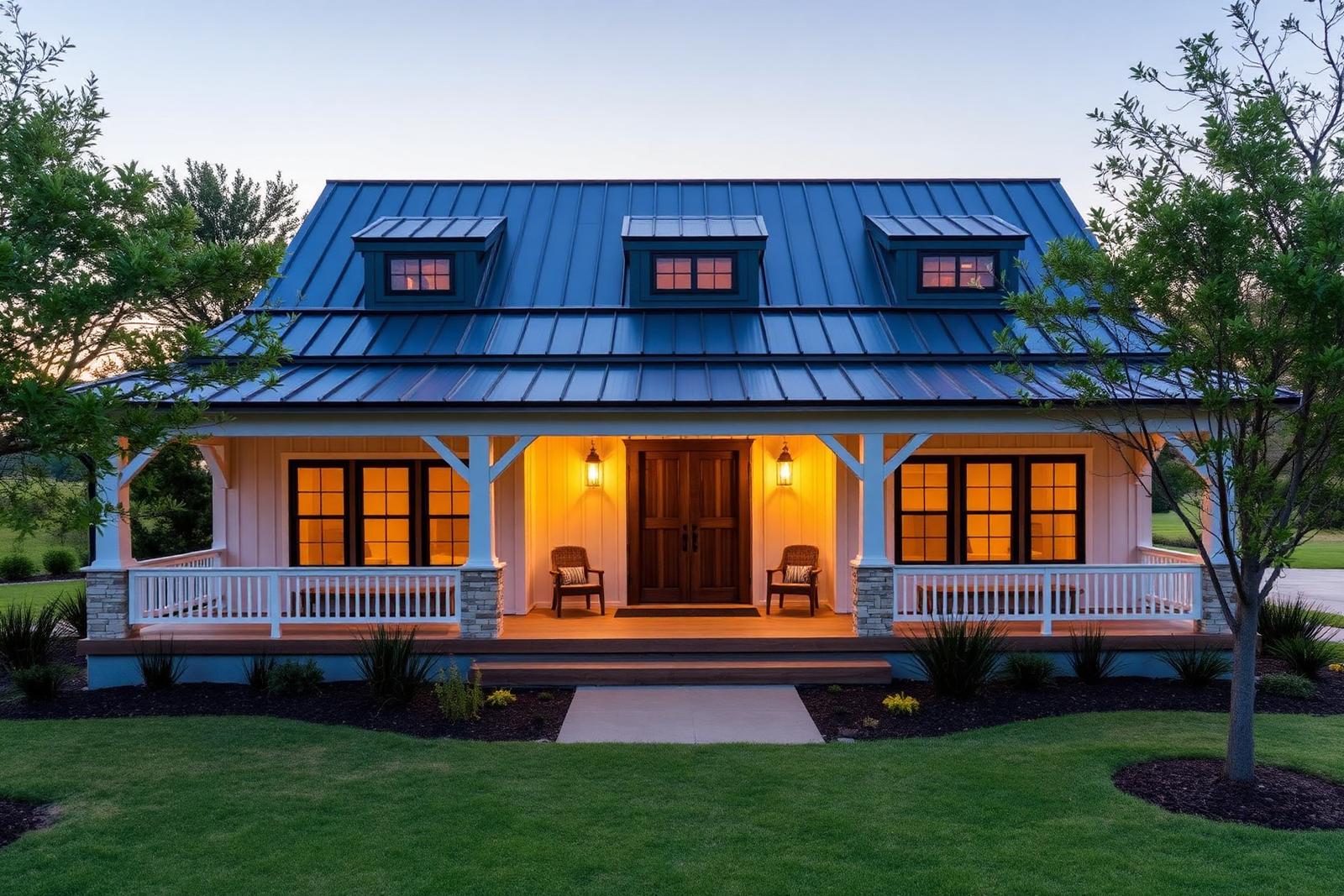 Craftsman farmhouse at dusk